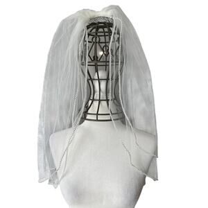 Bridal Wedding Veil Ivory 2 Tiers Long Elbow Length With Rhinestone Edge
